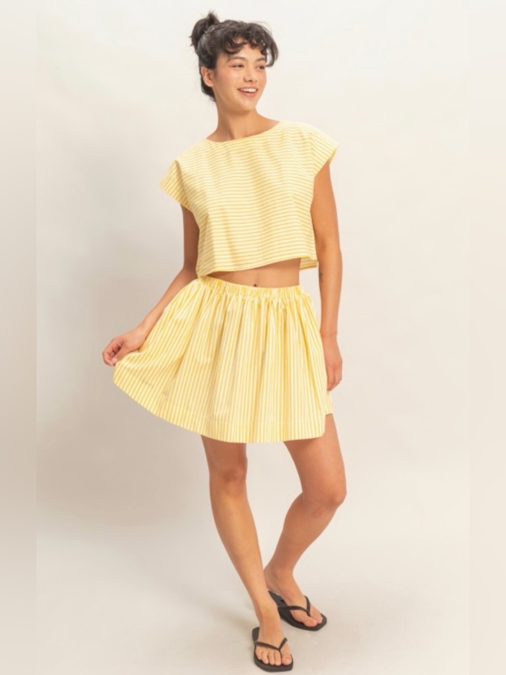 59 Yellow Striped Elastic-Waist Skirt SET